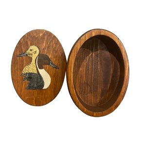 Vintage Mallard Ducks Hand Carved Wooded Oval Trinket Ring Keys Box